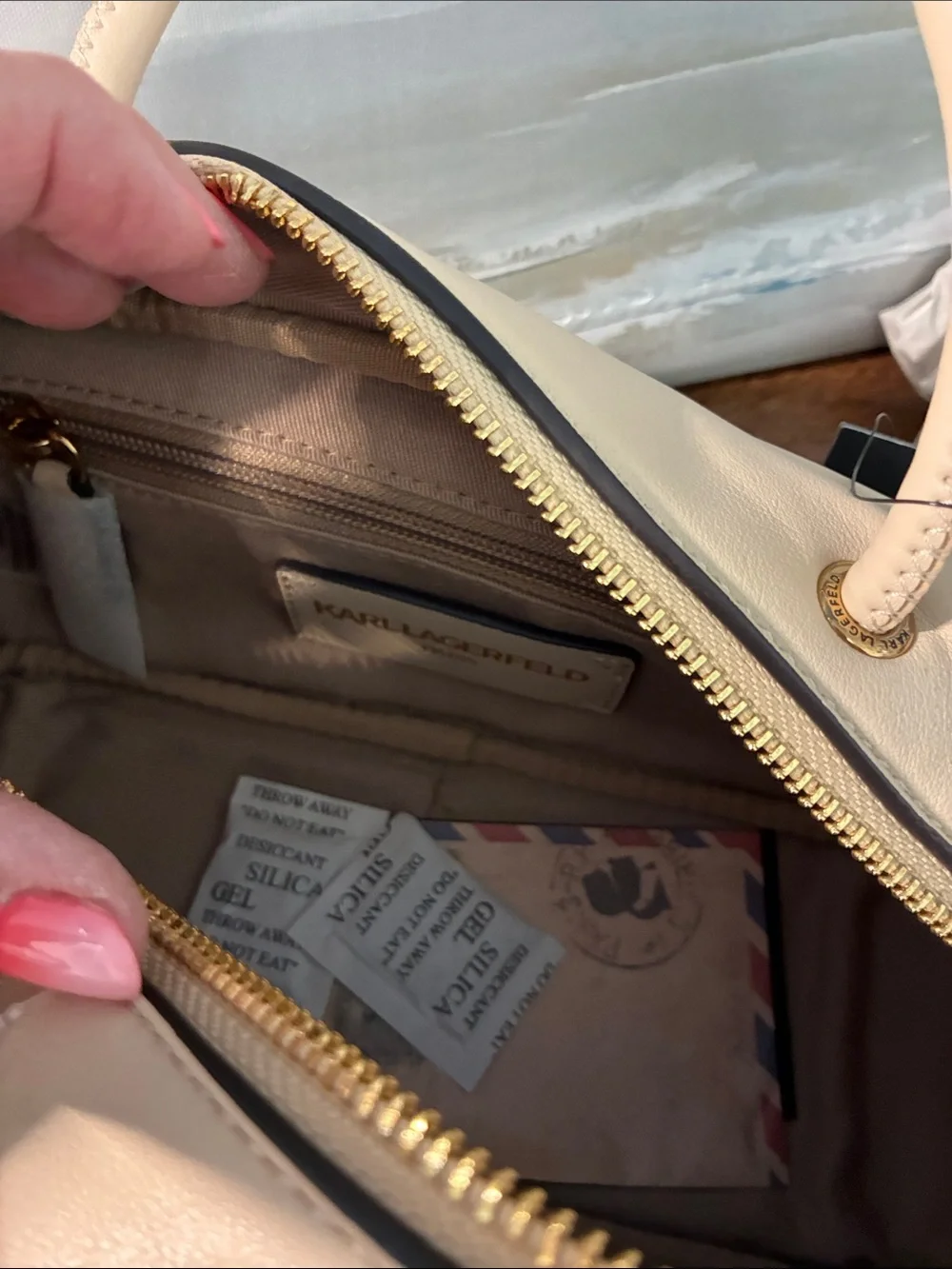 Karl Lagerfeld Cream Satchel with Gold Chain and Charm